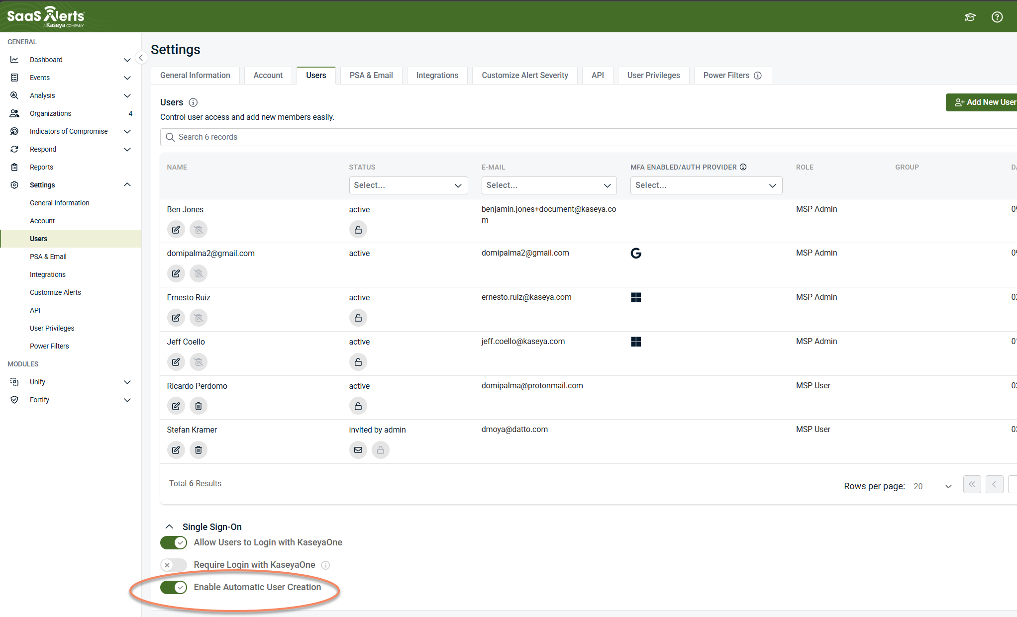 Setting up automatic user creation