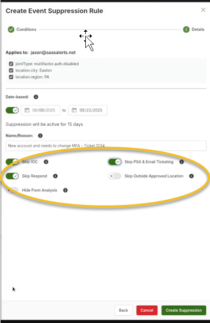 Advanced alert suppression